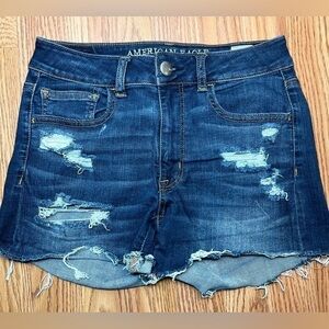 American Eagle Super Stretch Hi-Rise Shortie Ripped Distressed Denim Shorts